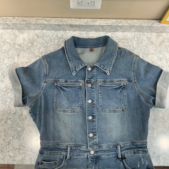Judy Blue Denim Romper JB150244 MD 1XL Medium Blue Button Front Distressed Short - Picture 2 of 14